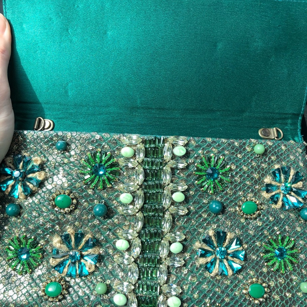 Anthropologie green gem clutch